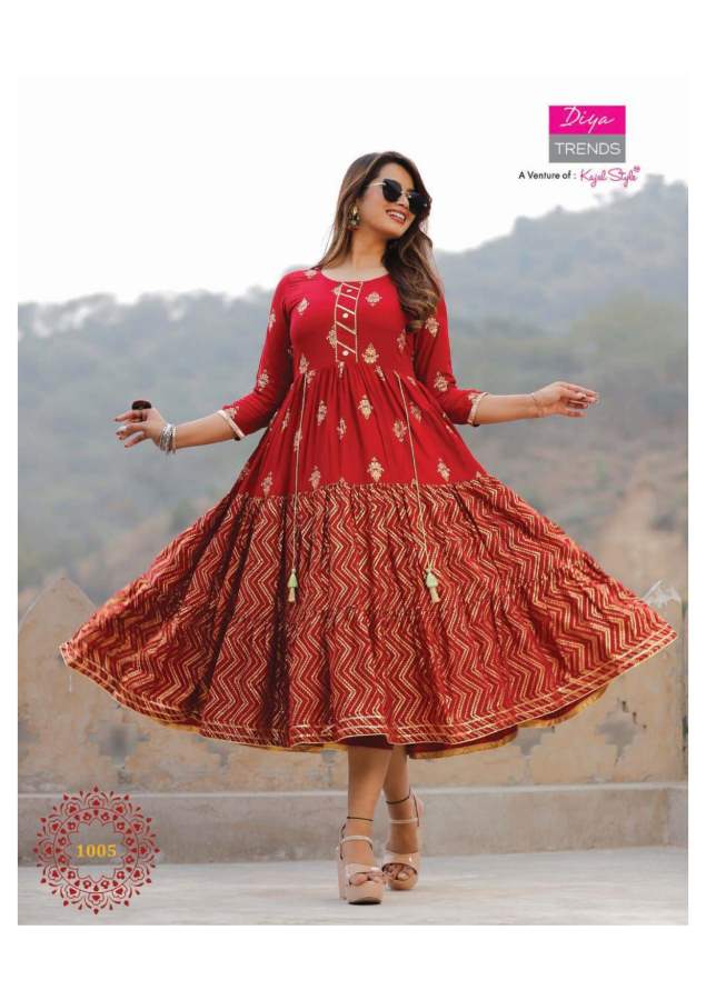 Groom 1 Ethnic Wear Rayon Printed Designer Latest Fancy Anarkali Kurti Collection